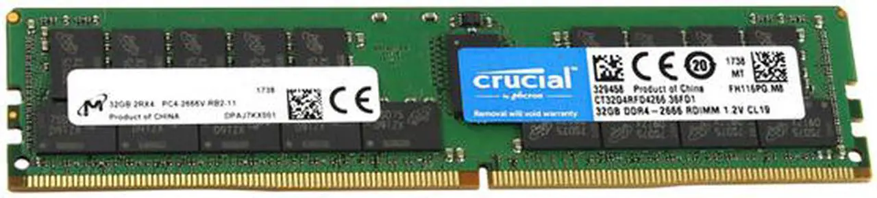 Alt view image 2 of 2 - Crucial 64GB (2 x 32GB) 288-Pin DDR4 2666 (PC4 21300) RDIMM Desktop Memory Model CT2K32G4RFD4266