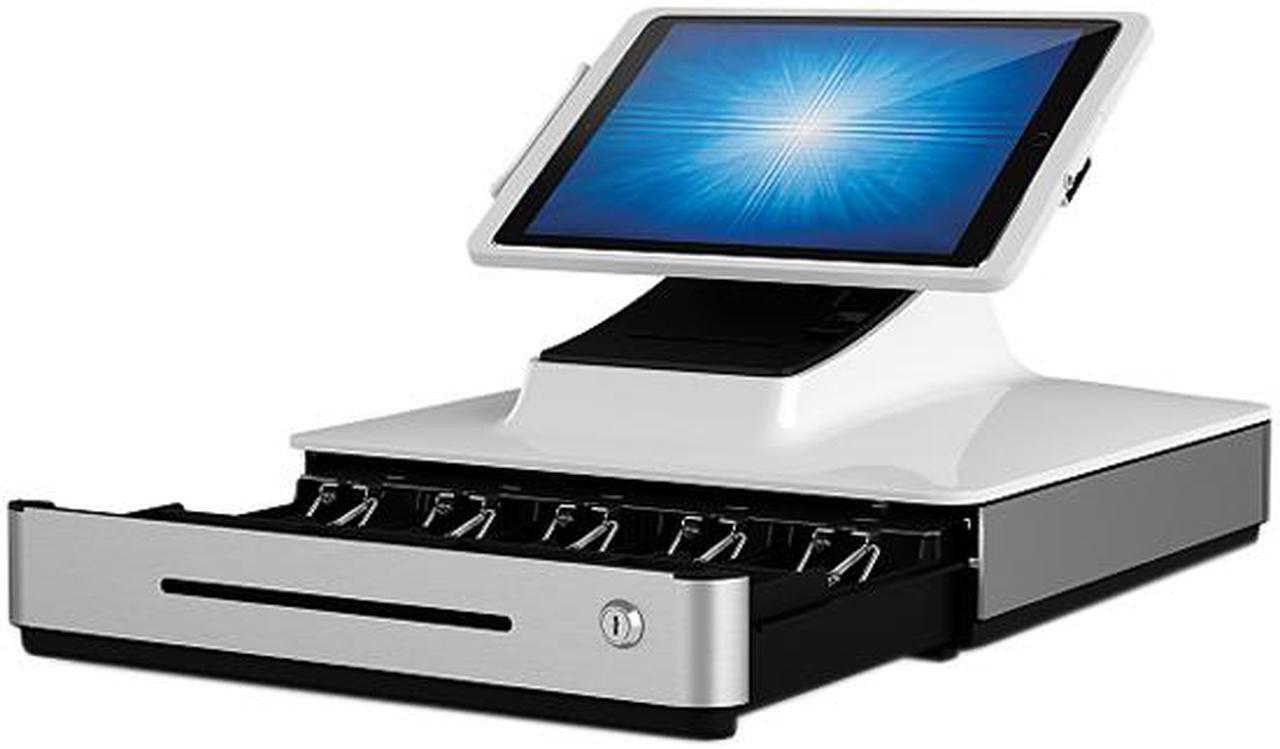 Alt view image 4 of 8 - Elo E475092 PayPoint Plus POS System for 9.7" iPads with Barcode Scanner, Receipt Printer, Cash Drawer, MSR & Customer Facing Display, NA/China - White