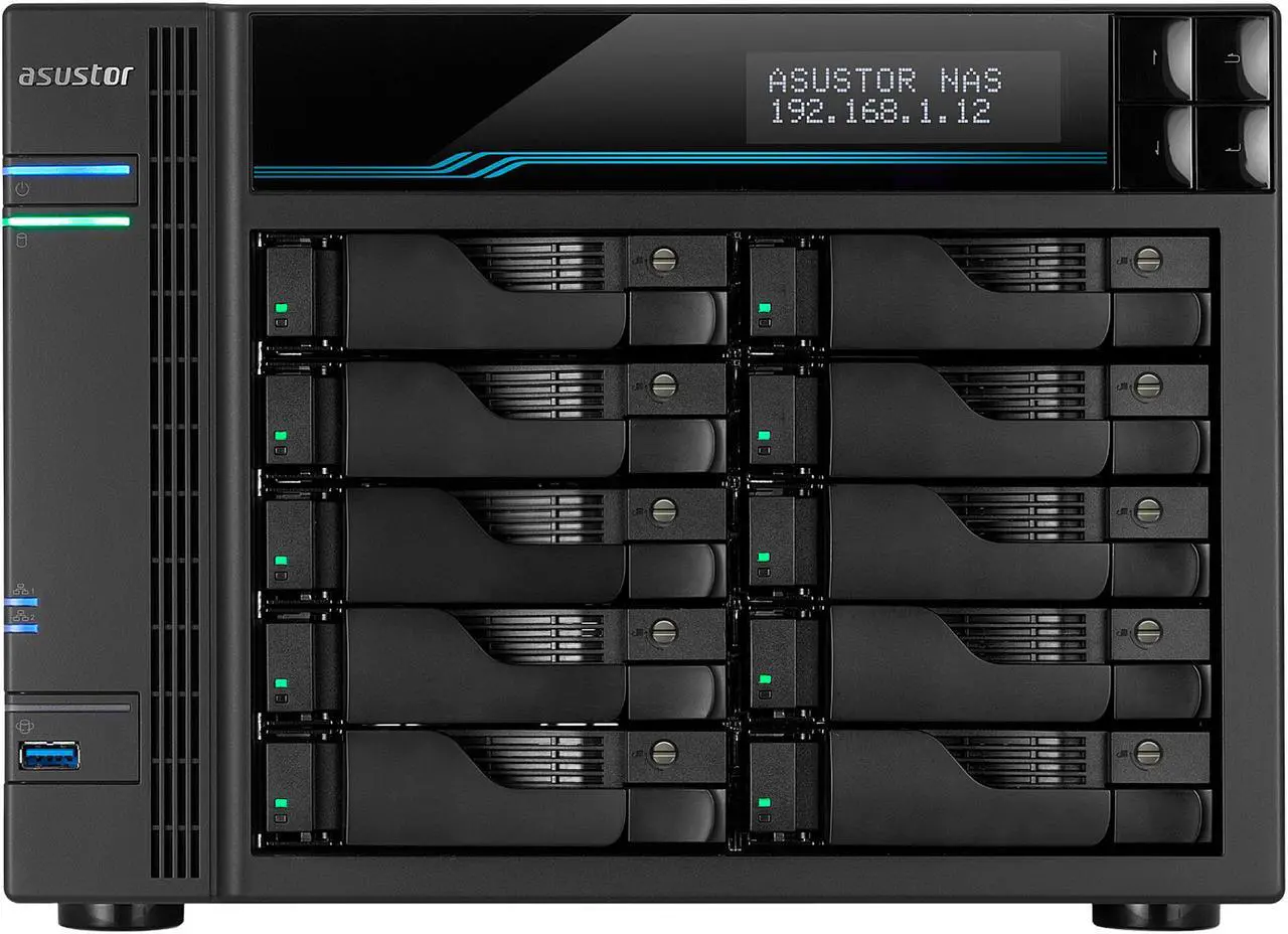 Alt view image 2 of 7 - Asustor 10 Bay NAS Lockerstor 10 | AS6510T | Quad-Core CPU, Dual 10GbE+ 2.5GbE Ports, 8GB RAM DDR4, Two M.2 Slots (Diskless)