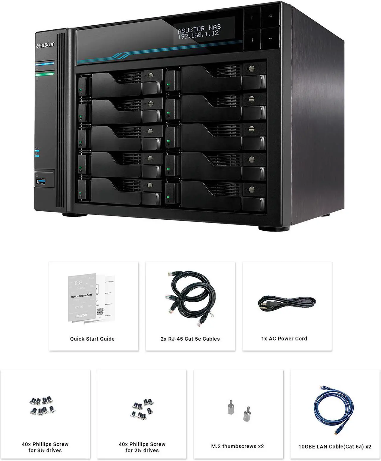 Alt view image 5 of 7 - Asustor 10 Bay NAS Lockerstor 10 | AS6510T | Quad-Core CPU, Dual 10GbE+ 2.5GbE Ports, 8GB RAM DDR4, Two M.2 Slots (Diskless)