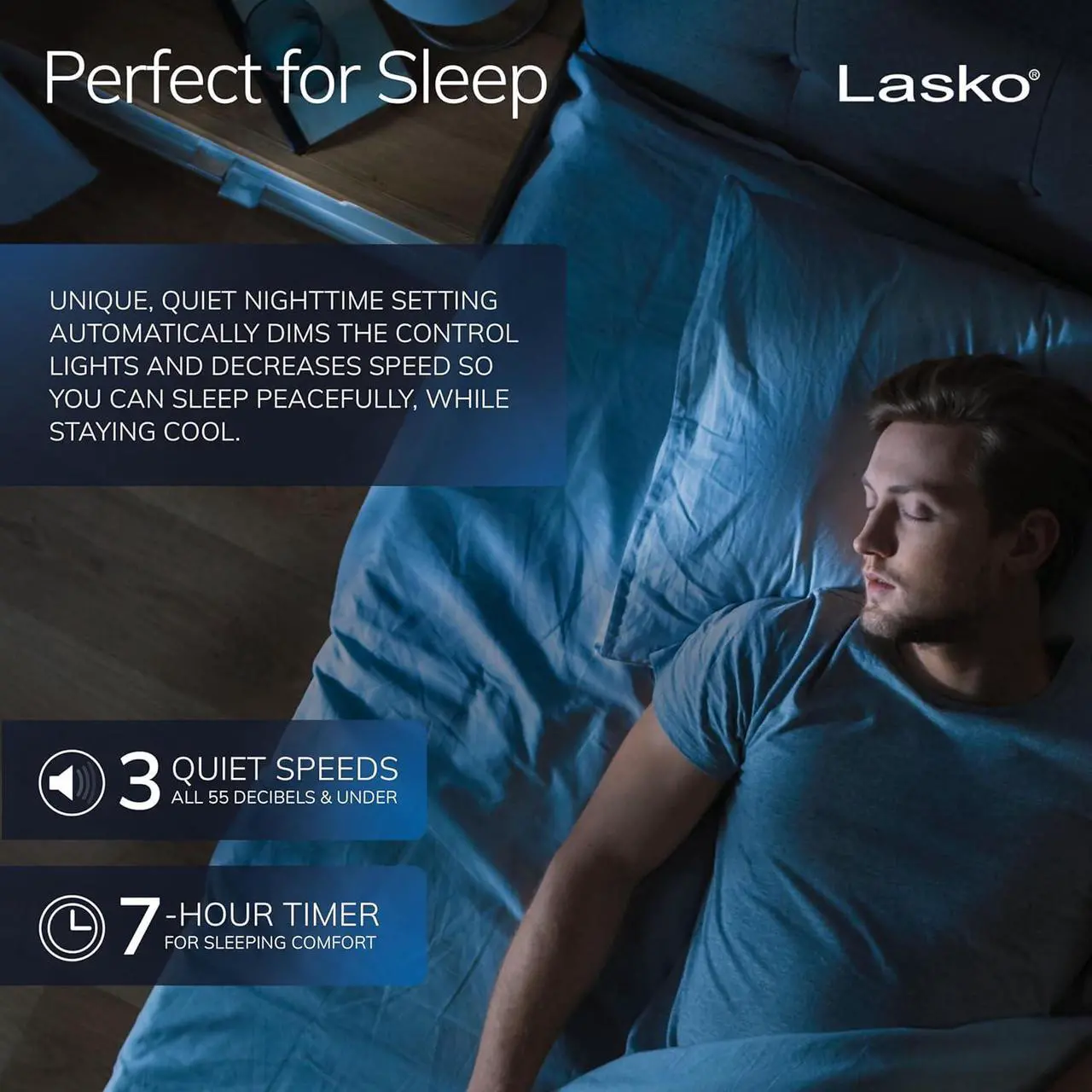 Alt view image 4 of 6 - Lasko Tower Fan, Oscillating Performance, Remote Control, Nighttime Setting, Timer, 3 Speeds, High-Velocity Tower Fan, Room Fan for Bedroom or Office, 48" Gray, T48314