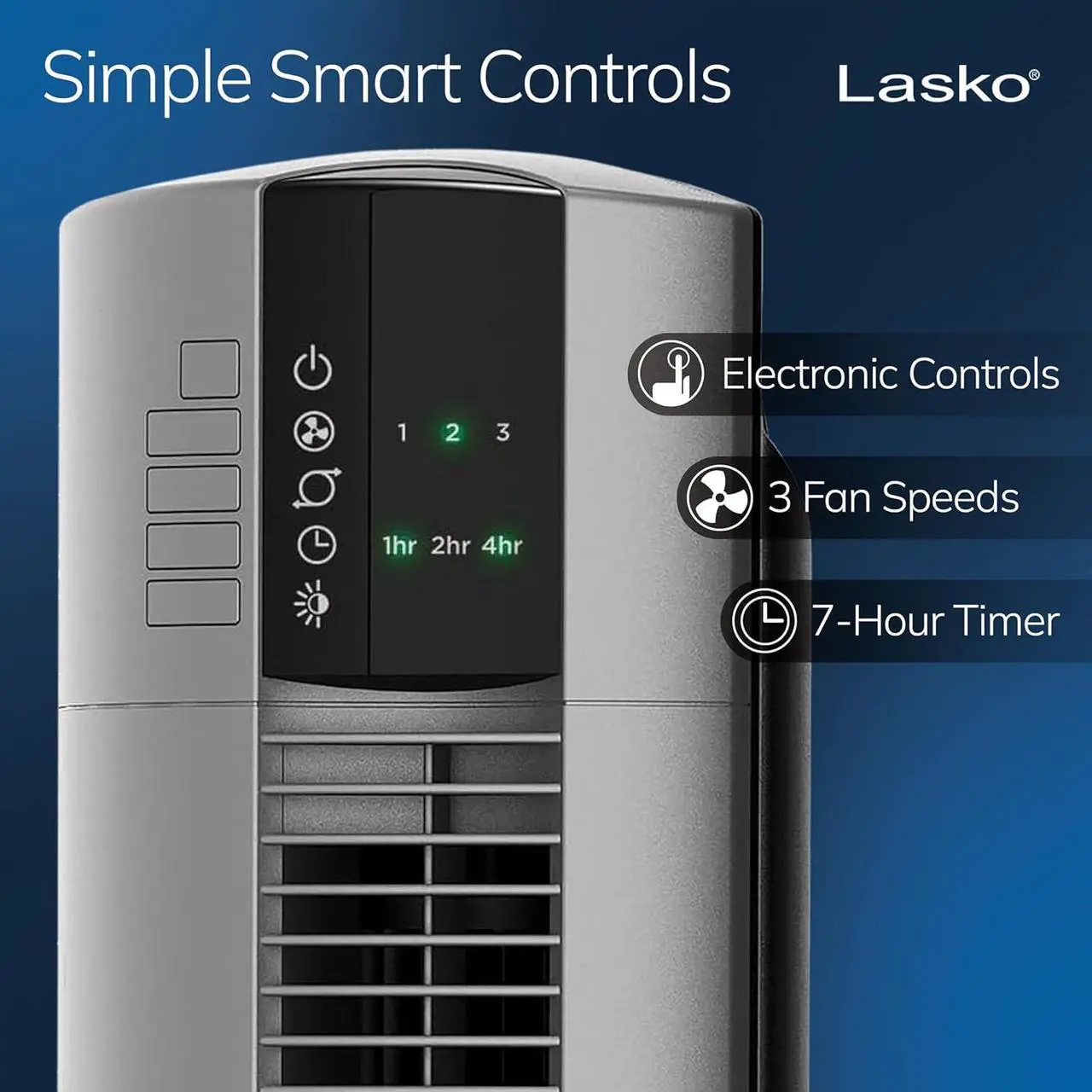 Alt view image 3 of 6 - Lasko Tower Fan, Oscillating Performance, Remote Control, Nighttime Setting, Timer, 3 Speeds, High-Velocity Tower Fan, Room Fan for Bedroom or Office, 48" Gray, T48314
