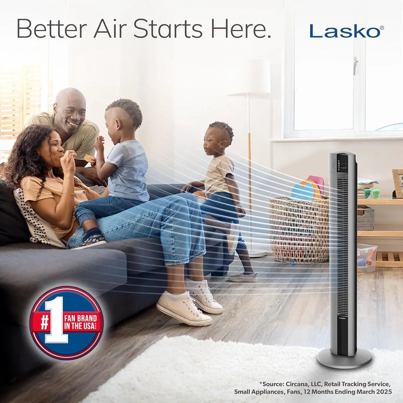 Alt view image 2 of 6 - Lasko Tower Fan, Oscillating Performance, Remote Control, Nighttime Setting, Timer, 3 Speeds, High-Velocity Tower Fan, Room Fan for Bedroom or Office, 48" Gray, T48314