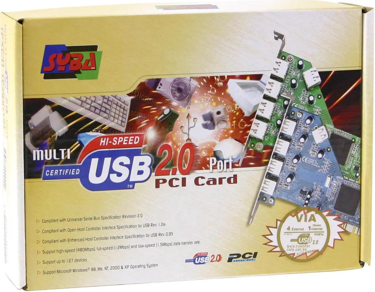 Alt view image 6 of 6 - SYBA PCI USB 2.0 4+1 shared port controller card Model SD-VIA-5U