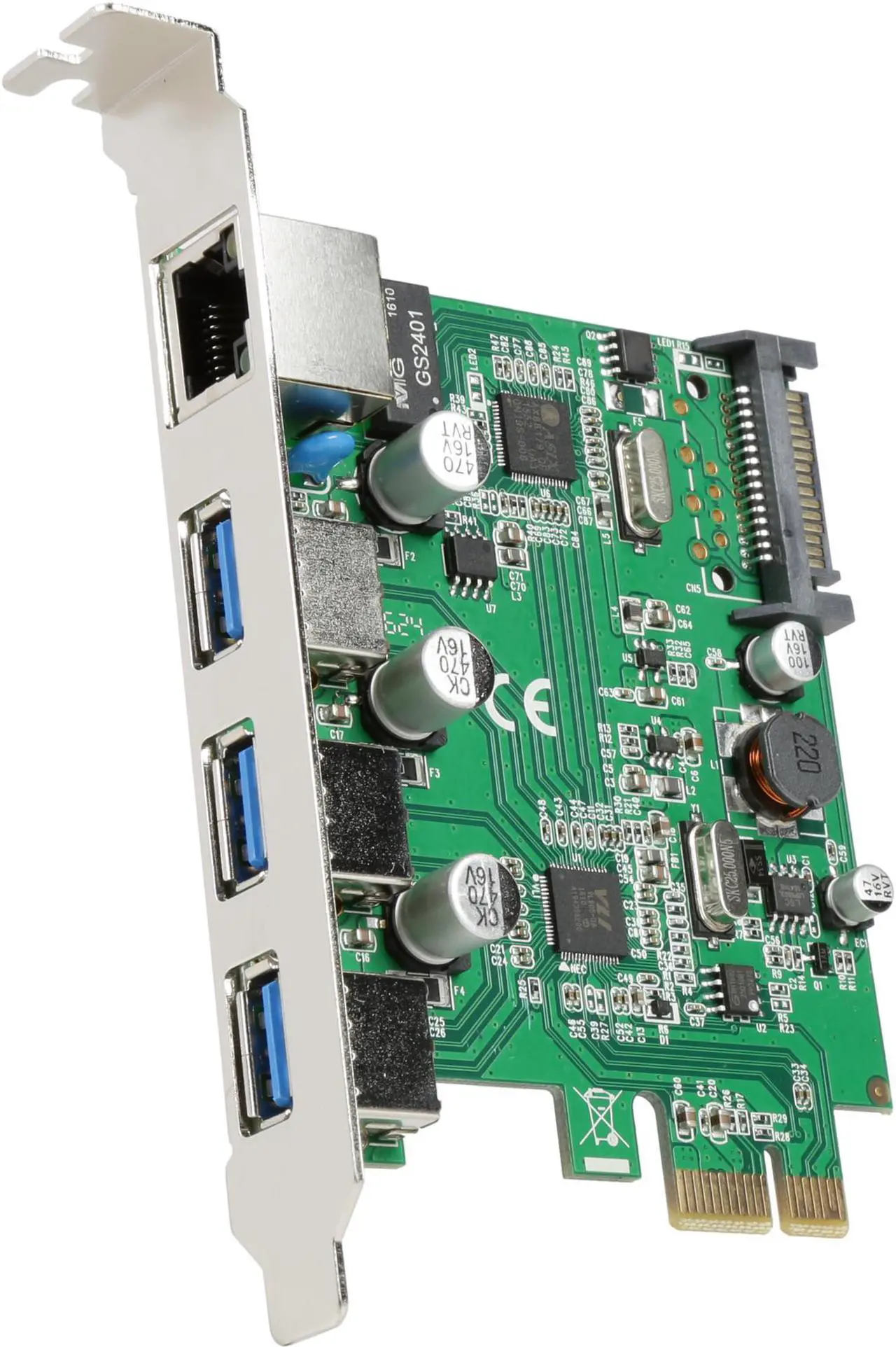 Main image of SYBA 3 Port USB 3.1 Gen 1 and Gigabit Ethernet PCI-e 2.0 x1 Card Model SD-PEX50100