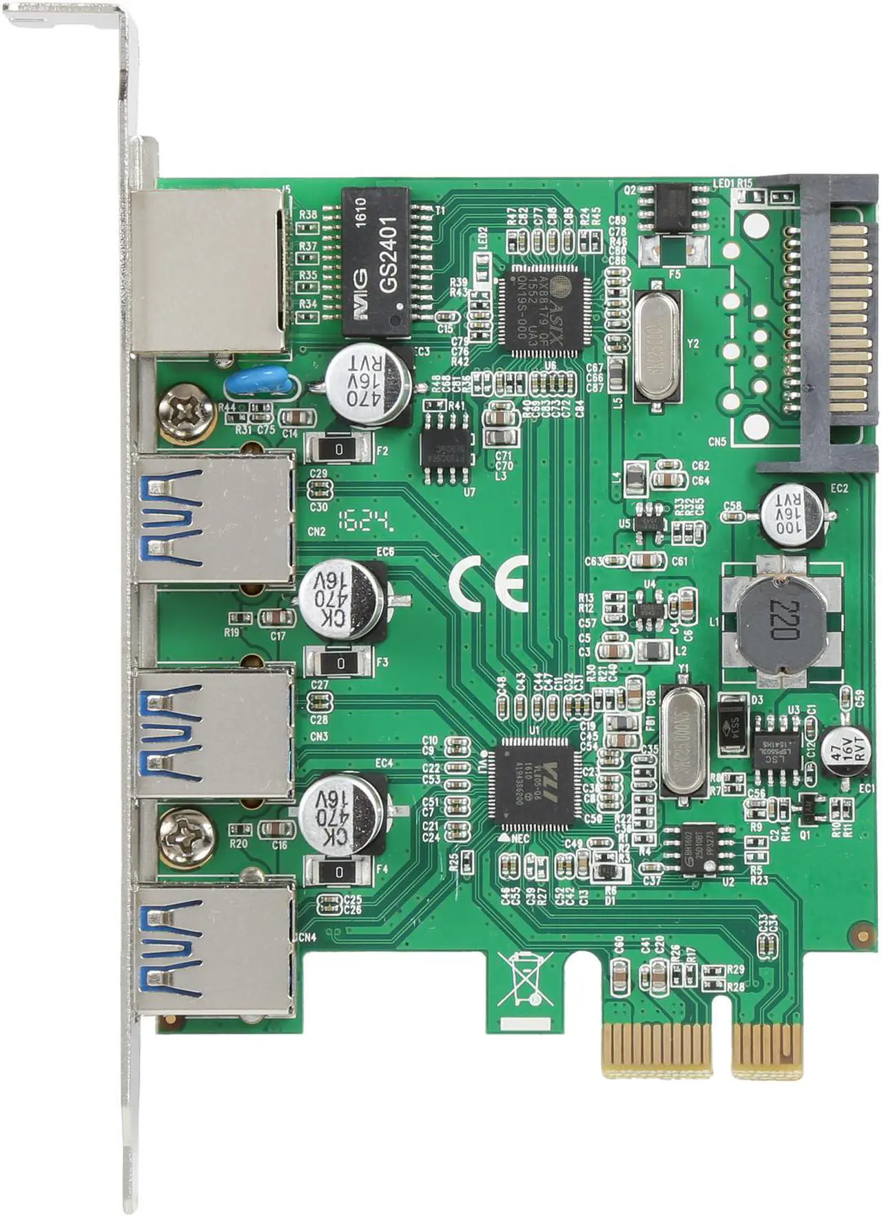 Alt view image 4 of 5 - SYBA 3 Port USB 3.1 Gen 1 and Gigabit Ethernet PCI-e 2.0 x1 Card Model SD-PEX50100