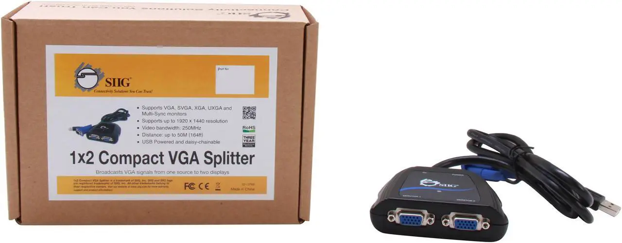 Alt view image 5 of 5 - SIIG CE-VG0A11-S1 1 x 2 Compact VGA Splitter