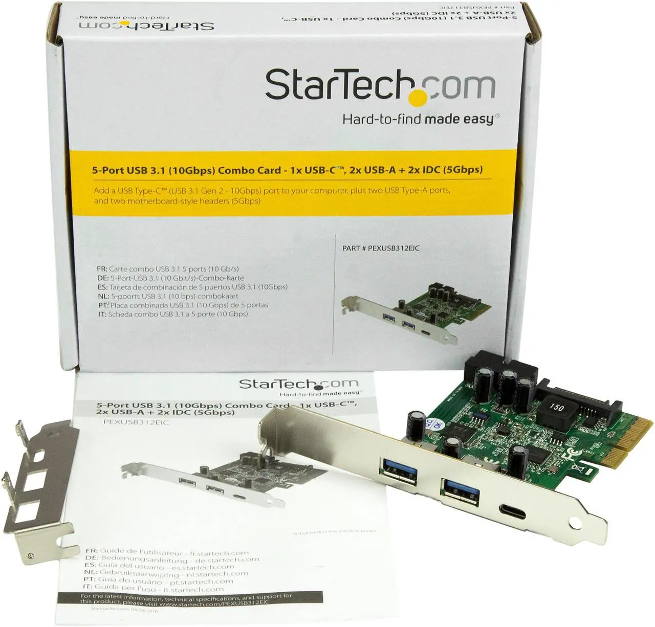 Alt view image 5 of 6 - StarTech.com PEXUSB312EIC USB 3.1 PCIE Card - 5 Port - 1x USB-C - 2x USB-A - 1x 2 Port IDC - Internal USB Header Expansion - USB C PCIe Card