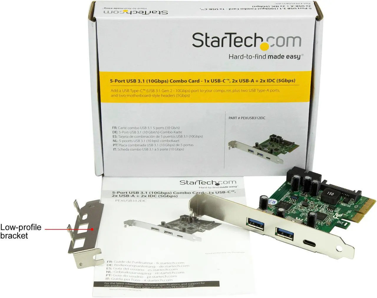 Alt view image 6 of 6 - StarTech.com PEXUSB312EIC USB 3.1 PCIE Card - 5 Port - 1x USB-C - 2x USB-A - 1x 2 Port IDC - Internal USB Header Expansion - USB C PCIe Card