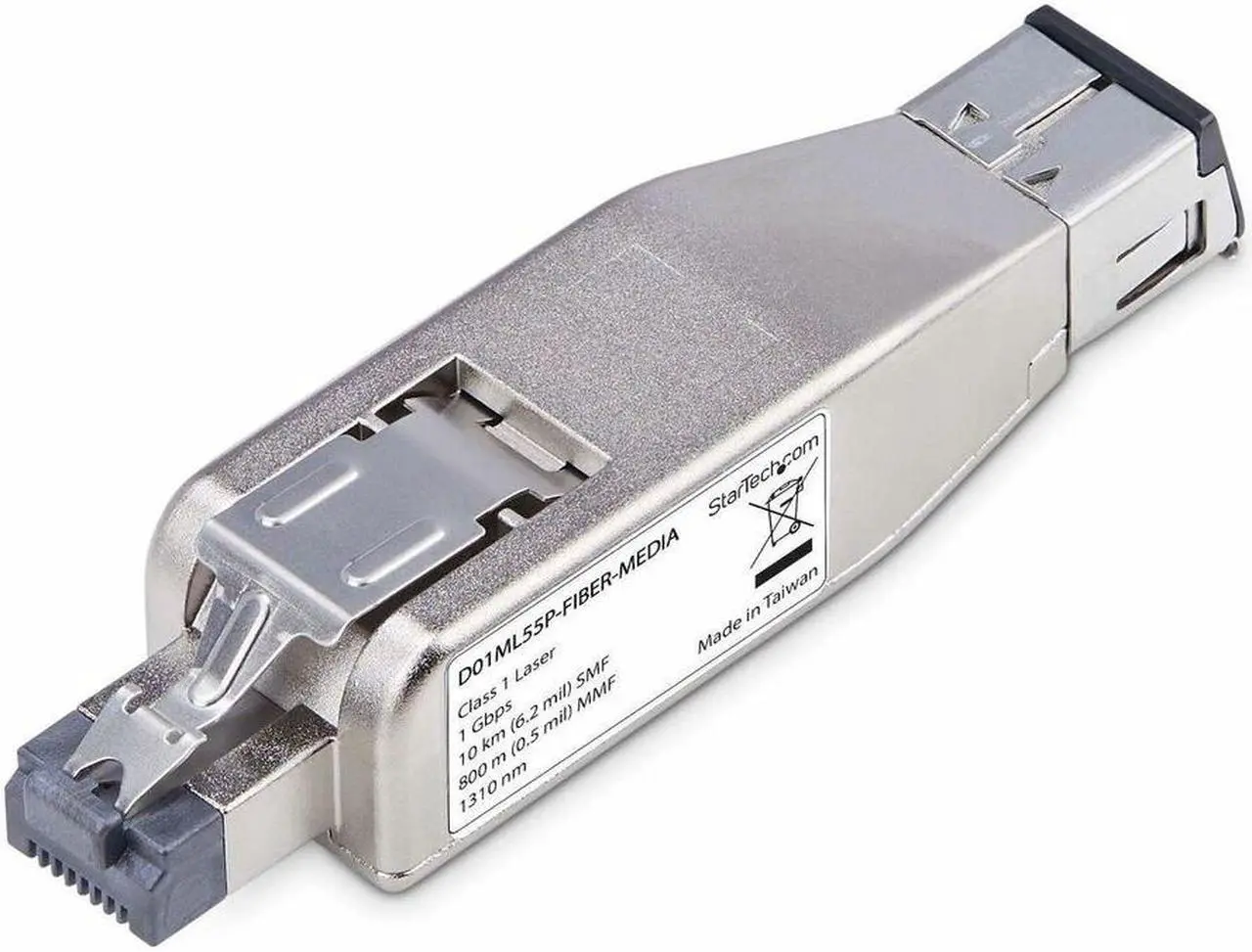 Alt view image 3 of 5 - StarTech Gigabit Fiber to RJ45 Ethernet Media Converter Dongle, Optical Singlemode 10km/Multimode 800m, PoE Powered, Compact Design, Metal Housing, Micro Mini, TAA (D01ML55P-FIBER-MEDIA)