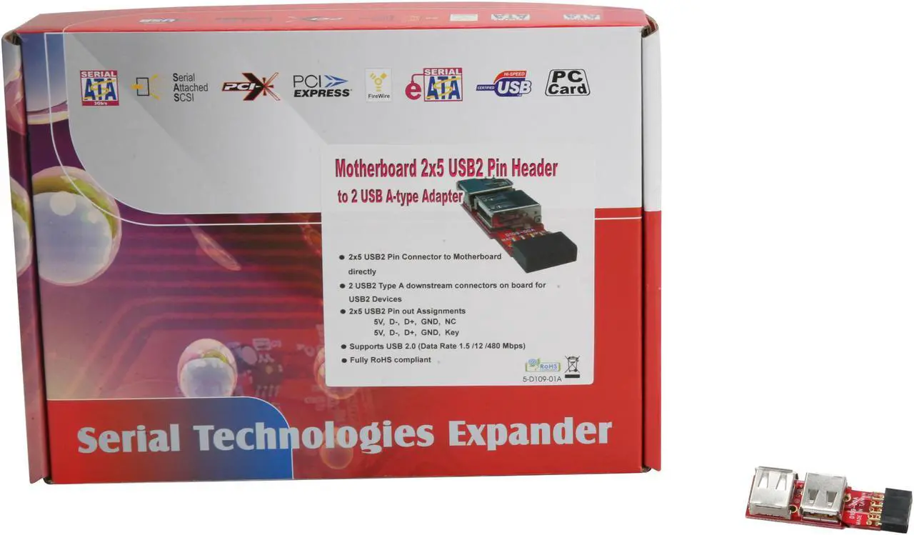 Alt view image 6 of 6 - Koutech USB 2.0 Header-Pin to Dual Type-A adapter Model IO-UU220