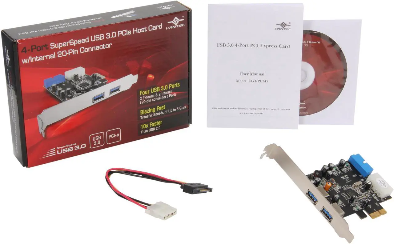 Alt view image 7 of 6 - VANTEC 4-Port SuperSpeed USB 3.0 PCIe Host Card w/ Internal 20-Pin Connector Model UGT-PC345