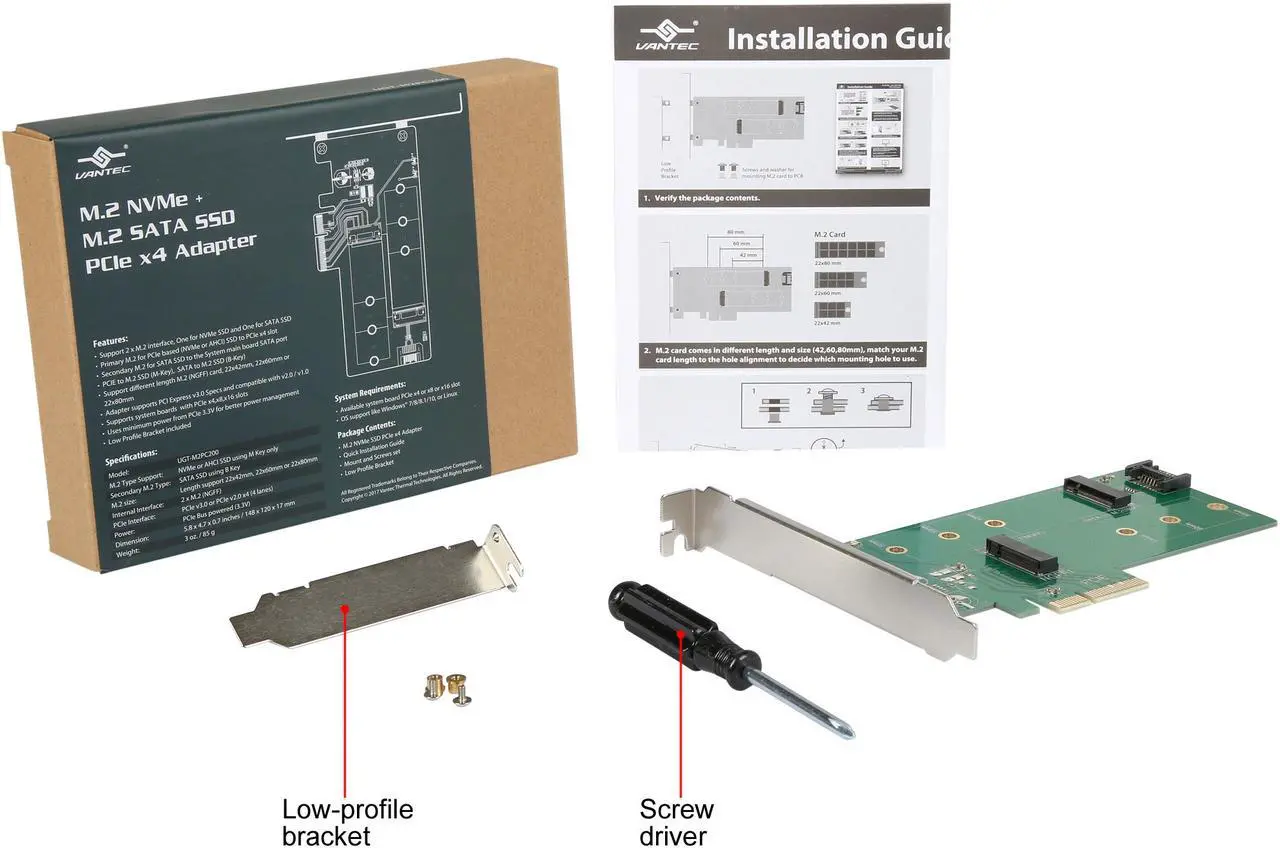 Alt view image 6 of 5 - VANTEC UGT-M2PC200 M.2 NVMe + M.2 SATA SSD PCIe X4 Adapter