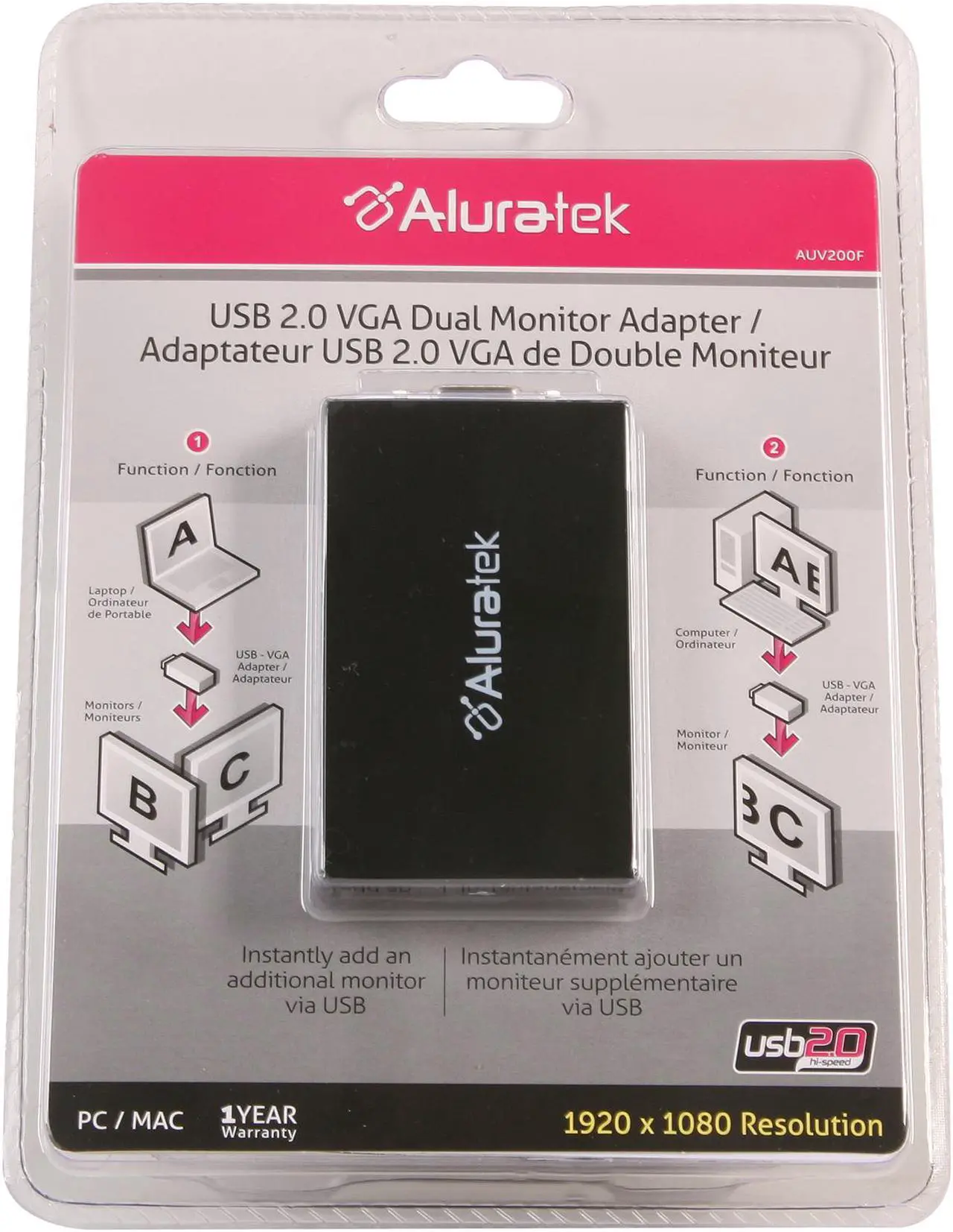Alt view image 8 of 7 - Aluratek AUV200F USB 2.0 Hi-Res VGA External Video Card Adapter