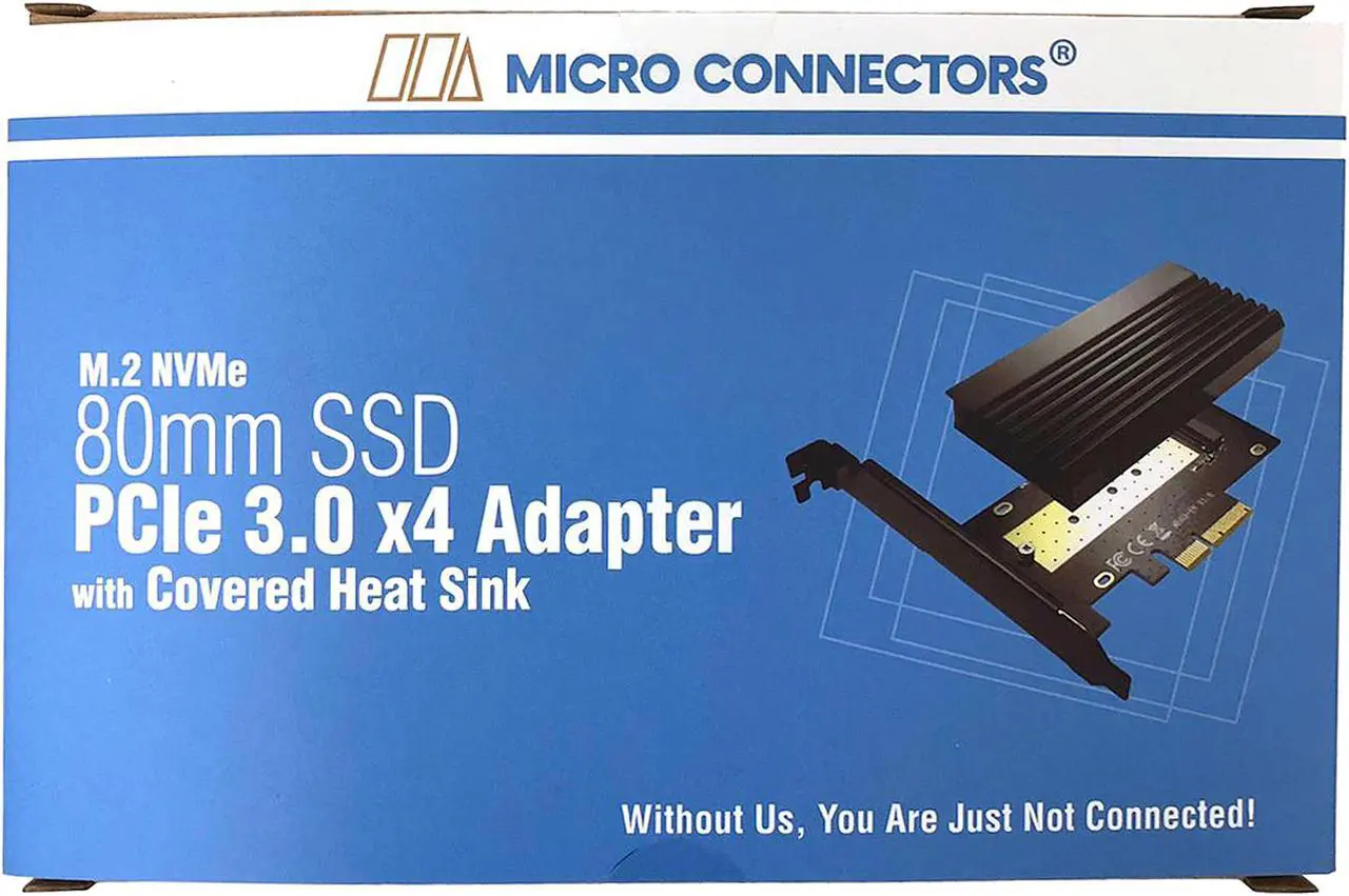 Alt view image 4 of 5 - Micro Connectors M.2 NVMe 80mm SSD PCIe x4 Adapter with Covered Heat Sink Model PCIE-M20803HS