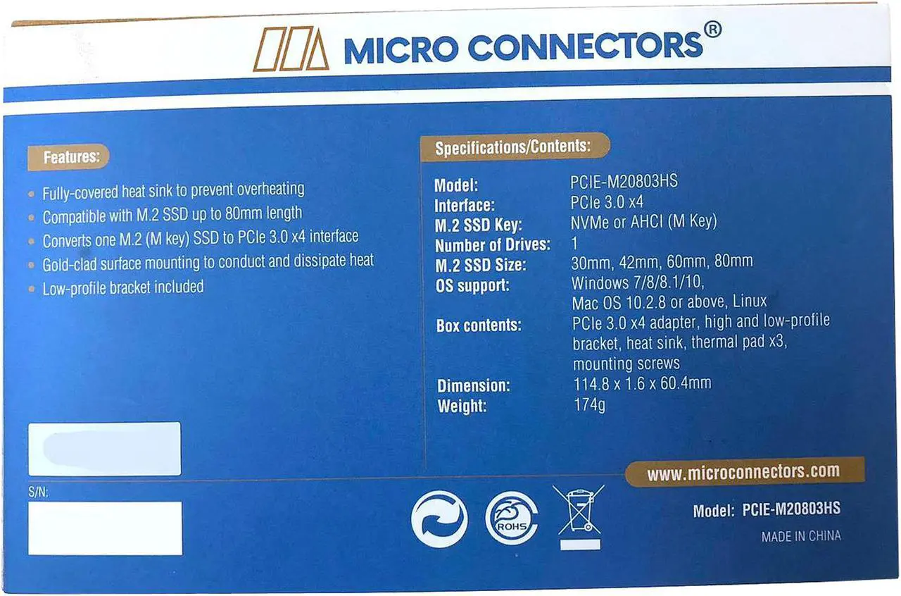 Alt view image 5 of 5 - Micro Connectors M.2 NVMe 80mm SSD PCIe x4 Adapter with Covered Heat Sink Model PCIE-M20803HS