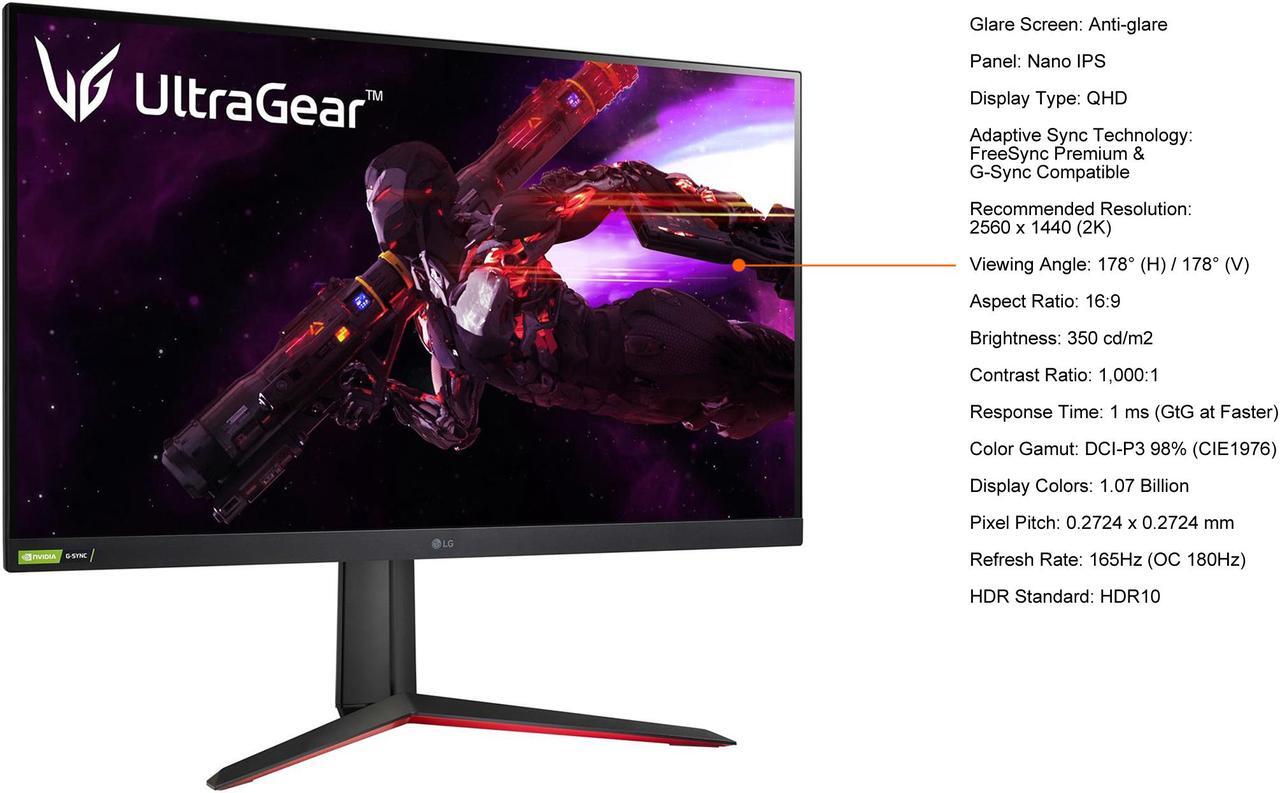 Alt view image 5 of 12 - LG UltraGear 32GP850-B 32" 2560 x 1440 (2K) QHD 1ms 165Hz (180Hz OC) Nano IPS HDMI DisplayPort USB 3.0 G-Sync Compatible FreeSync Premium VESA Tilt Pivot Height Adjust Gaming Monitor