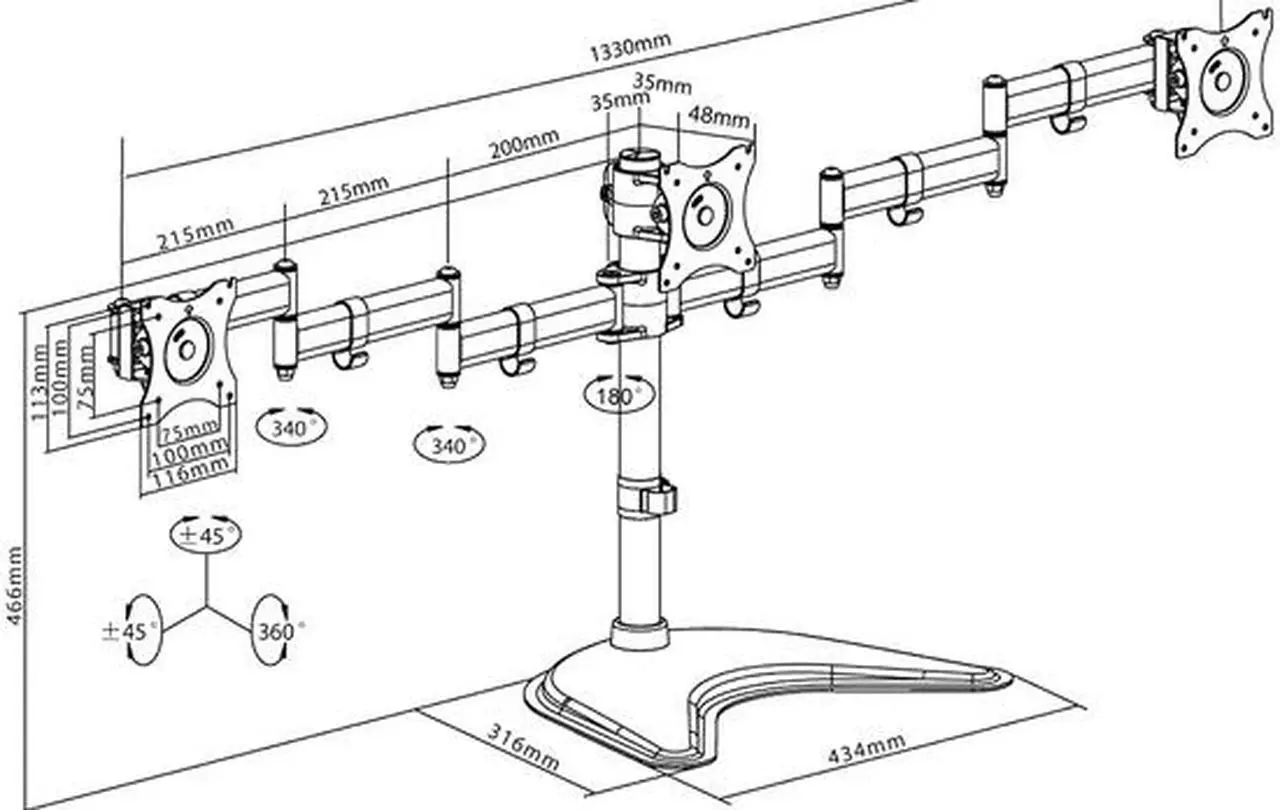 Alt view image 11 of 11 - V7 MOUNTS AND STANDS DS1FST-1N TRIPLE SWIVEL DESK STAND MOUNT