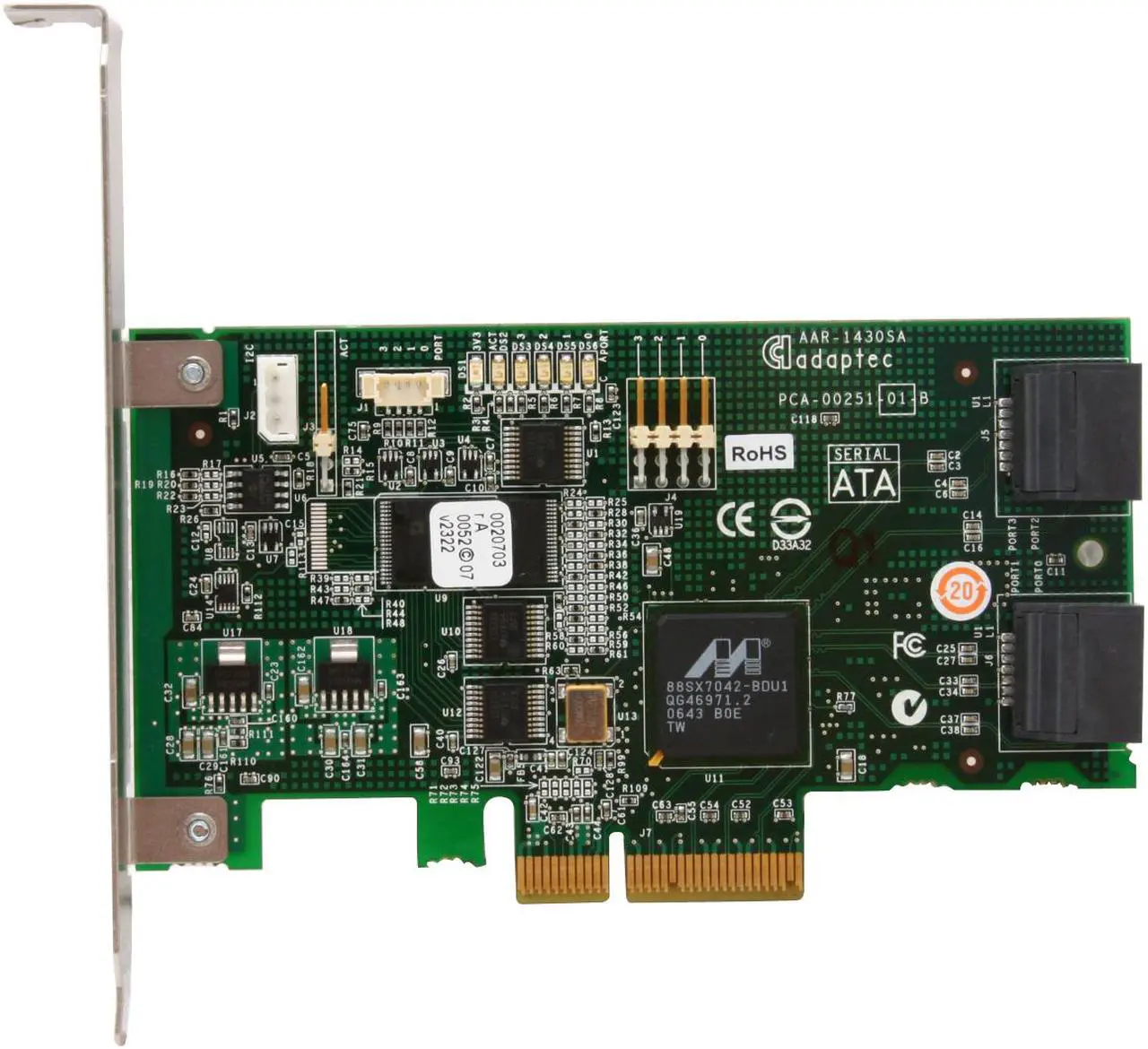 Alt view image 2 of 7 - Adaptec RAID 1430SA 2240900-R SATAII PCI Express x4, 4 ports Controller Card, Kit