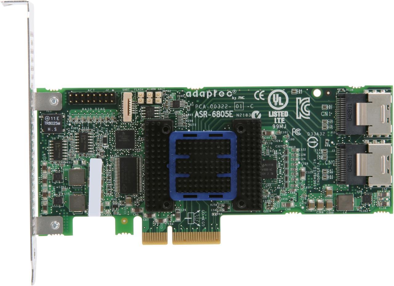 Alt view image 3 of 6 - Adaptec RAID 6805E 2271800-R 6 Gb/s SATA / SAS 8 Internal Ports w/ 128MB Cache Memory Controller Card, Kit