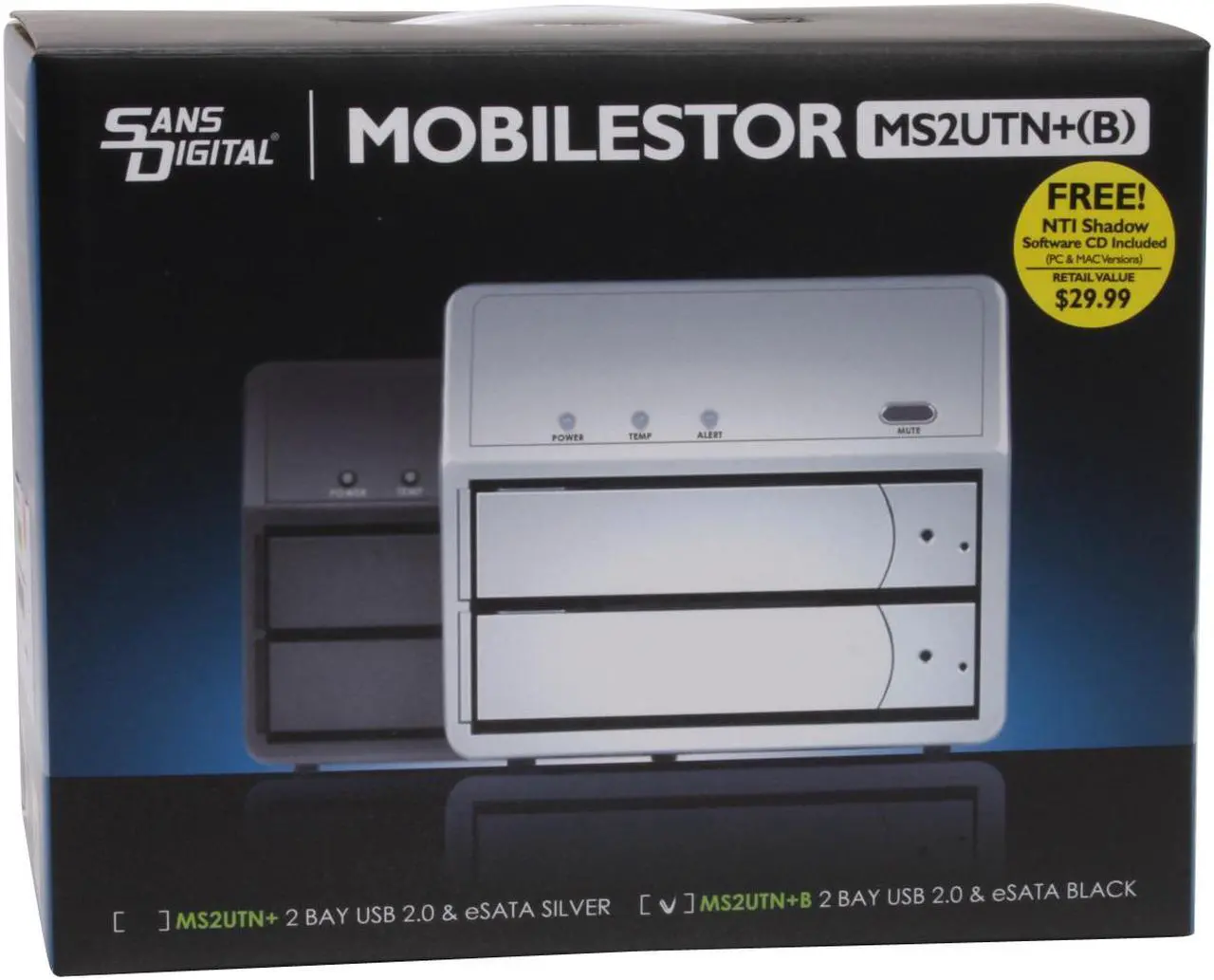 Alt view image 7 of 7 - SANS DIGITAL MobileSTOR MS2UTN+B Big (Spanning), Safe (RAID1), Fast (RAID 0), JBOD, SAFE33, & SAFE50, GUI mode allow customized RAID volume setting. 2 x Hot-Swappable 3.5" Drive Bays USB 2.0 (480Mbps) & eSATA (3.0 Gbps) 2 Bay SATA to eSATA/