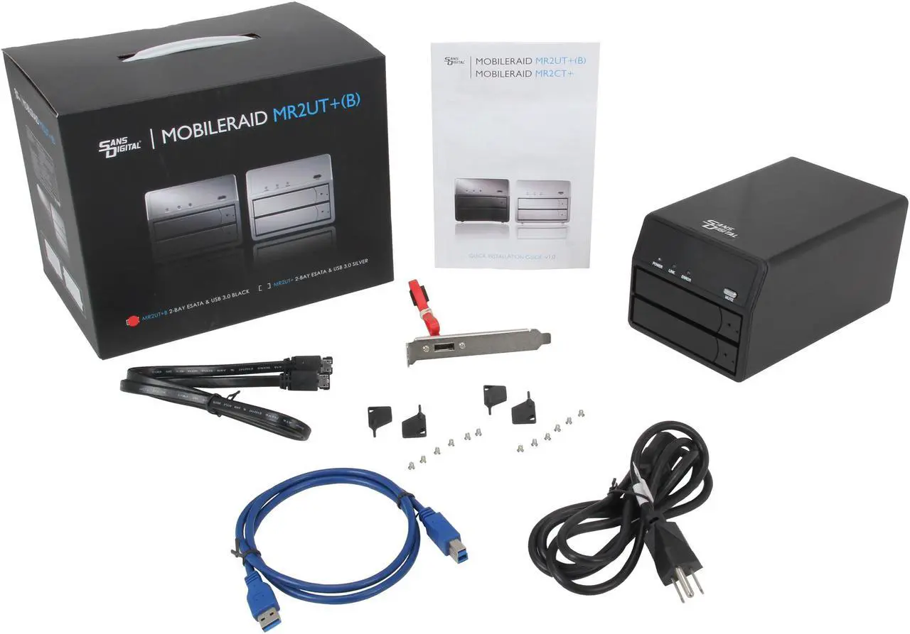Alt view image 7 of 6 - SANS DIGITAL MobileRAID MR2UT+B 0/1/JBOD and Spanning 2 x Hot-swappable 3.5" Drive Bays USB 3.0, eSATA 2-Bay SATA Compact Tower Enclosure (Black)