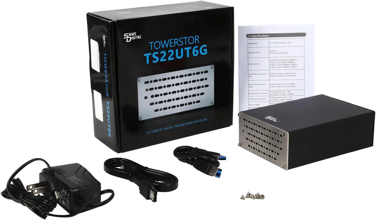 Alt view image 9 of 9 - SANS DIGITAL TowerSTOR ST-SAN-TS22UT6G 2 Bay 2.5" SATA to USB 3.0 / eSATA RAID 0/1 Storage
