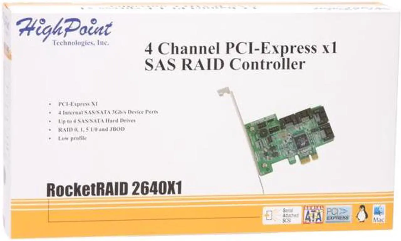 Alt view image 7 of 7 - HighPoint RocketRAID 2640x1 PCI-Express x1 Four-Port SATA and SAS RAID Controller Card