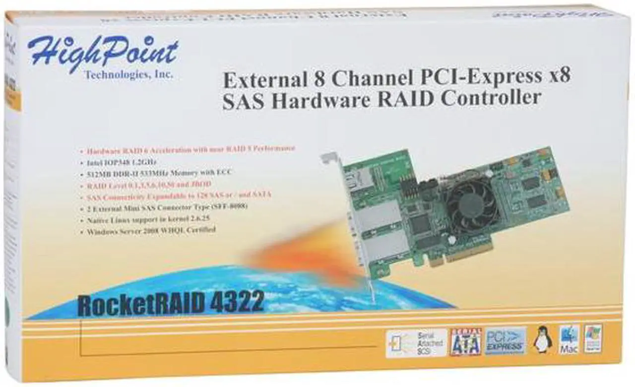 Alt view image 7 of 7 - HighPoint RocketRAID 4322 PCI-Express x8 SATA / SAS Controller Card
