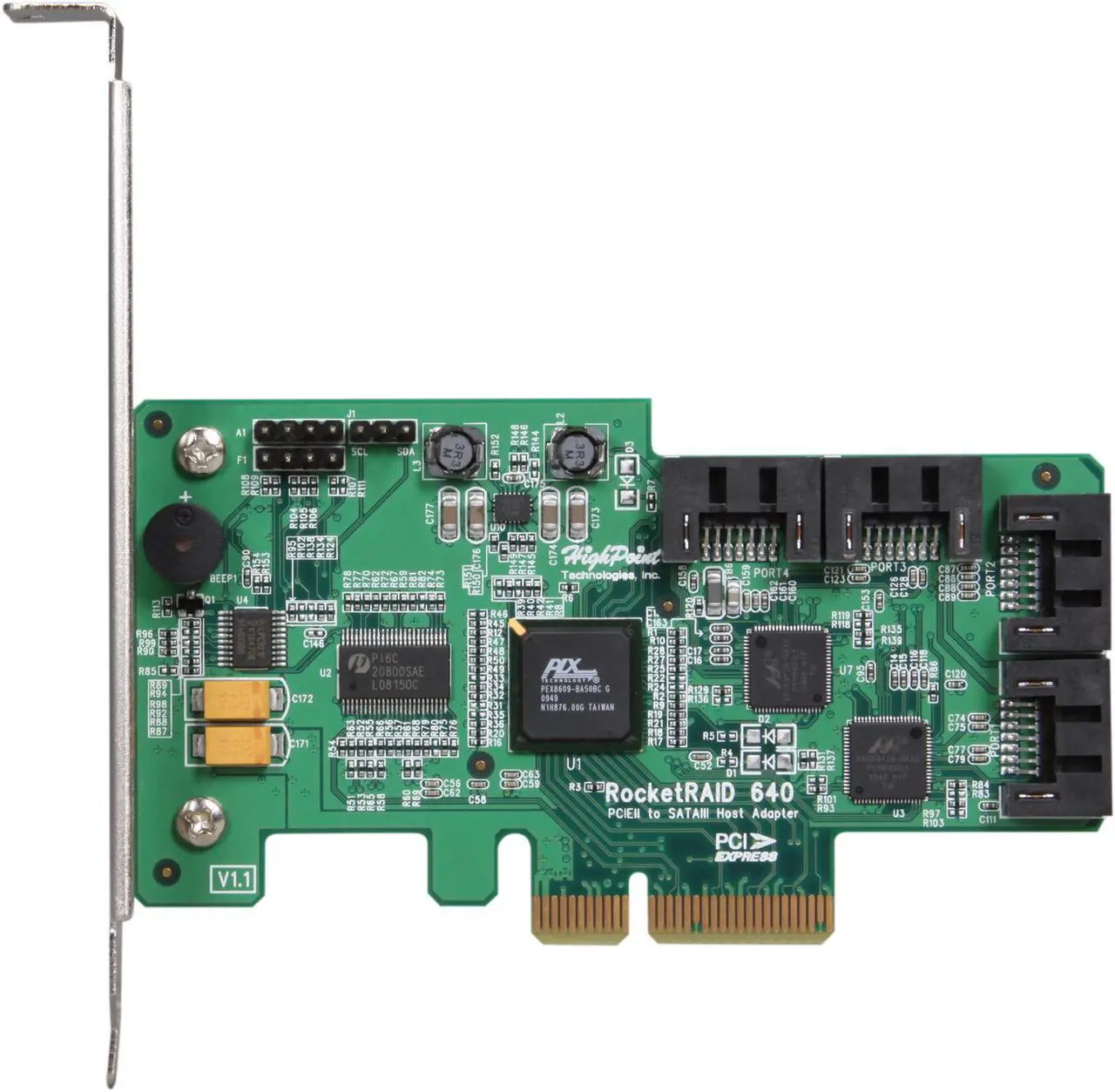 Alt view image 2 of 5 - HighPoint RocketRAID 640 PCI-Express 2.0 x4 SATA III (6.0Gb/s) Controller Card