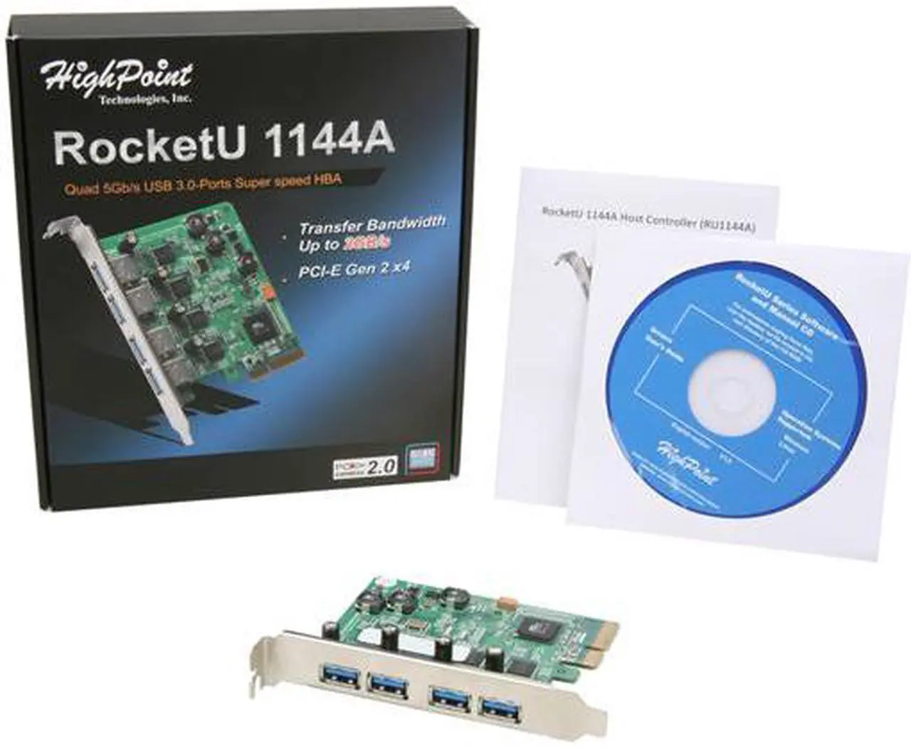 Alt view image 5 of 5 - HighPoint RU1144A (RocketU 1144A) PCI-Express 2.0 x4 USB 3.0 Controller Card