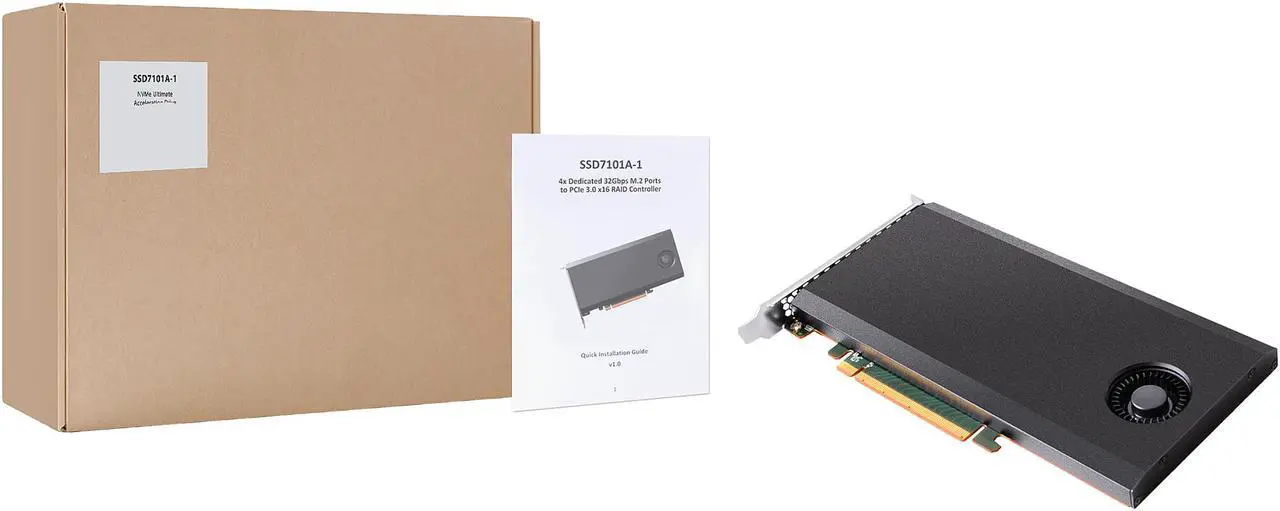 Alt view image 6 of 6 - HighPoint SSD7101A-1 PCI-Express 3.0 x16 Full-Height 4 x dedicated 32 Gbps M.2 Ports to PCIe 3.0 x16  RAID Controller