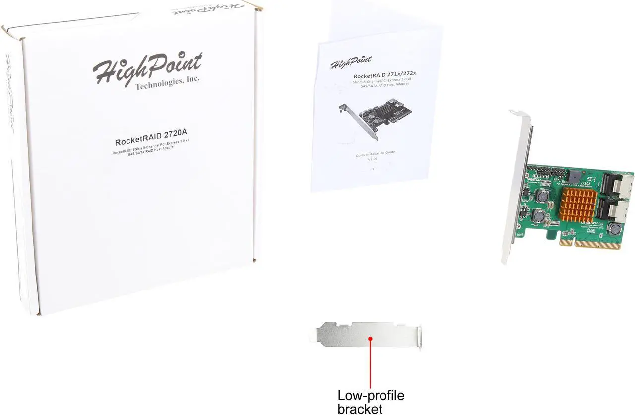 Alt view image 7 of 6 - HighPoint RocketRAID 2720A RR2720A PCI-Express 2.0 x8 SATA / SAS RAID Controller