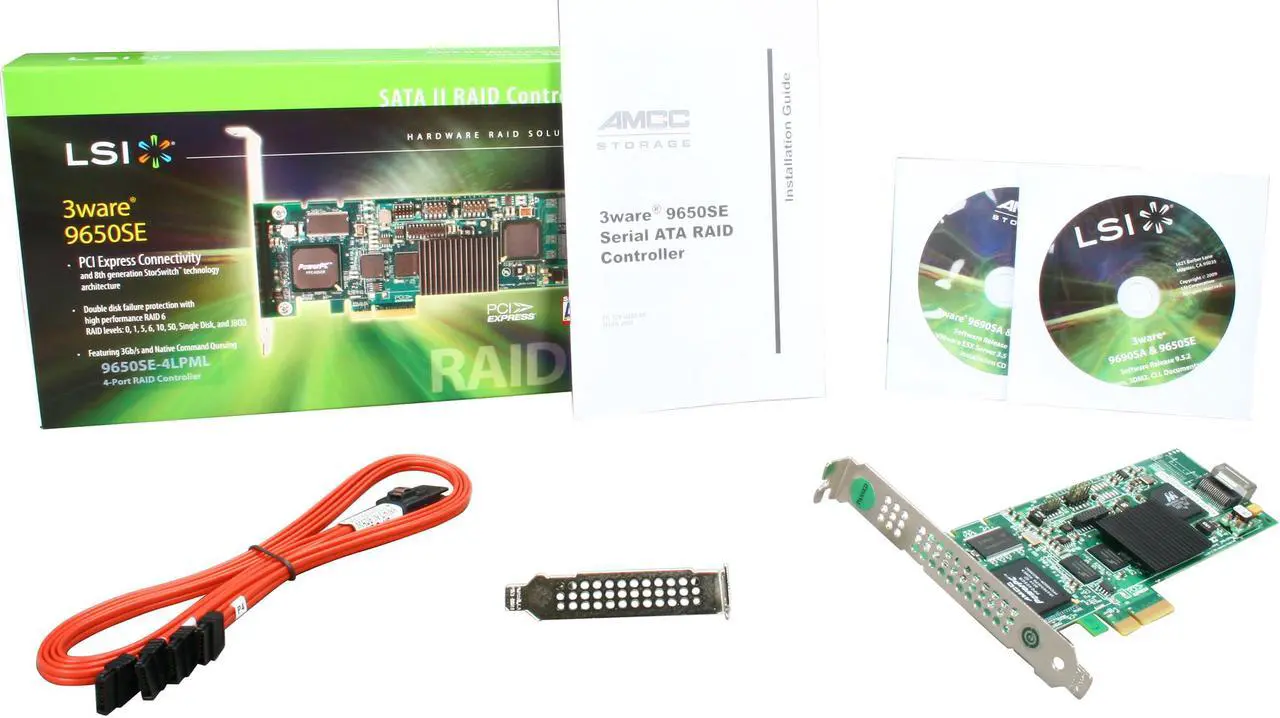 Alt view image 6 of 6 - 3ware 9650SE-4LPML PCI Express Lanes: 4 SATA II Controller Card RAID Levels 0, 1, 5, 10, Single Disk, JBOD, KIT