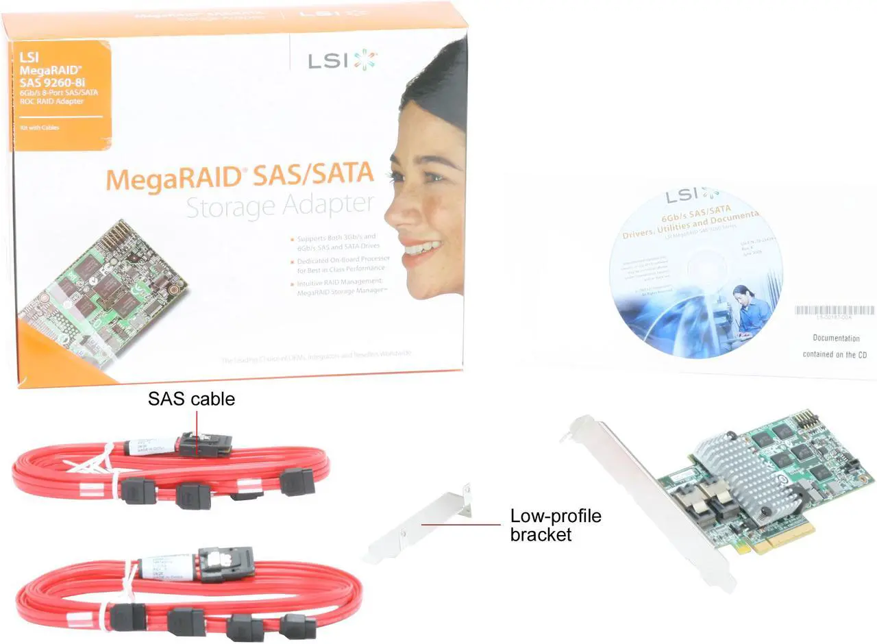 Alt view image 4 of 4 - LSI MegaRAID SATA / SAS 9260-8i 6Gb/s PCI-Express 2.0 w/ 512MB Onboard Memory RAID Controller Card, Kit--Avago Technologies
