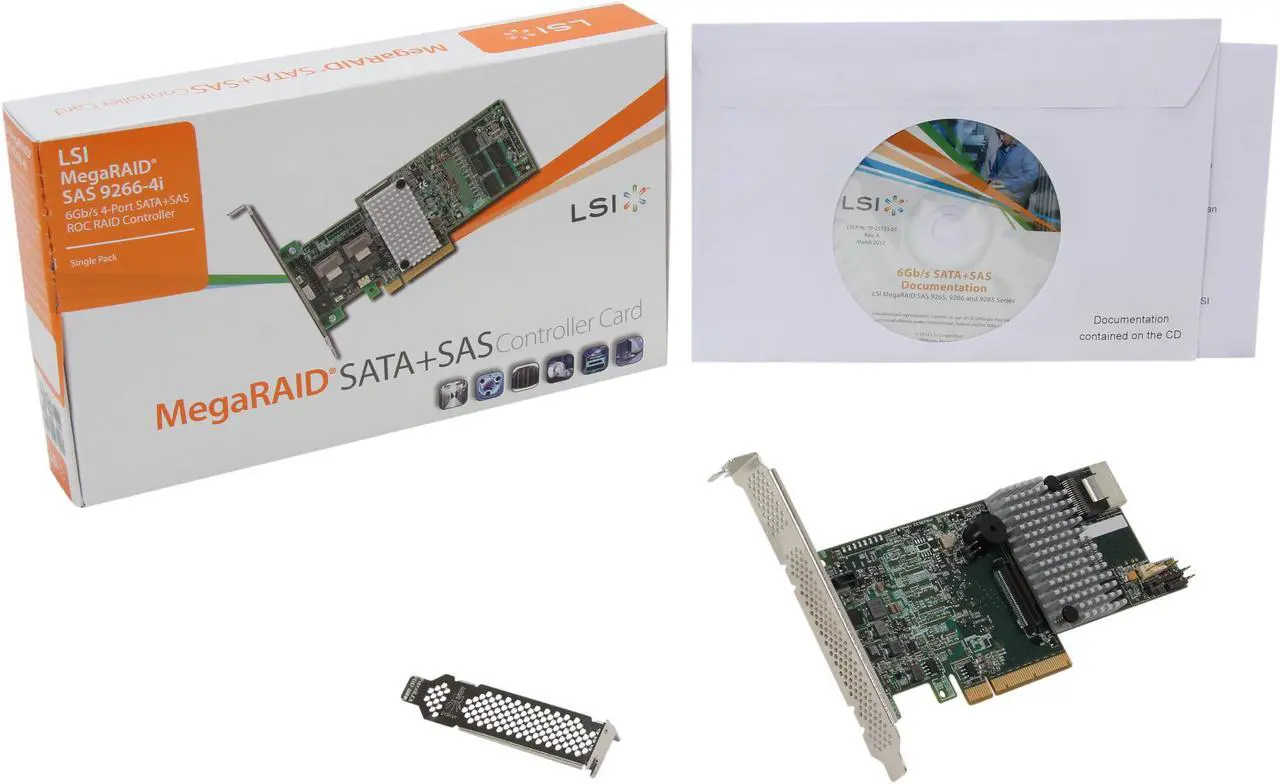Alt view image 7 of 6 - LSI MegaRAID LSI00305 (9266-4i SGL) PCI-Express 2.0 x8 Low Profile SATA / SAS RAID Controller - Single--Avago Technologies