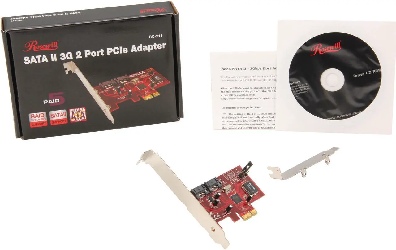 Alt view image 6 of 6 - Rosewill RC-211 Silicon Image 2 port SATA II PCI Express Host Controller Card RAID 0/1/0+1/5 JBOD