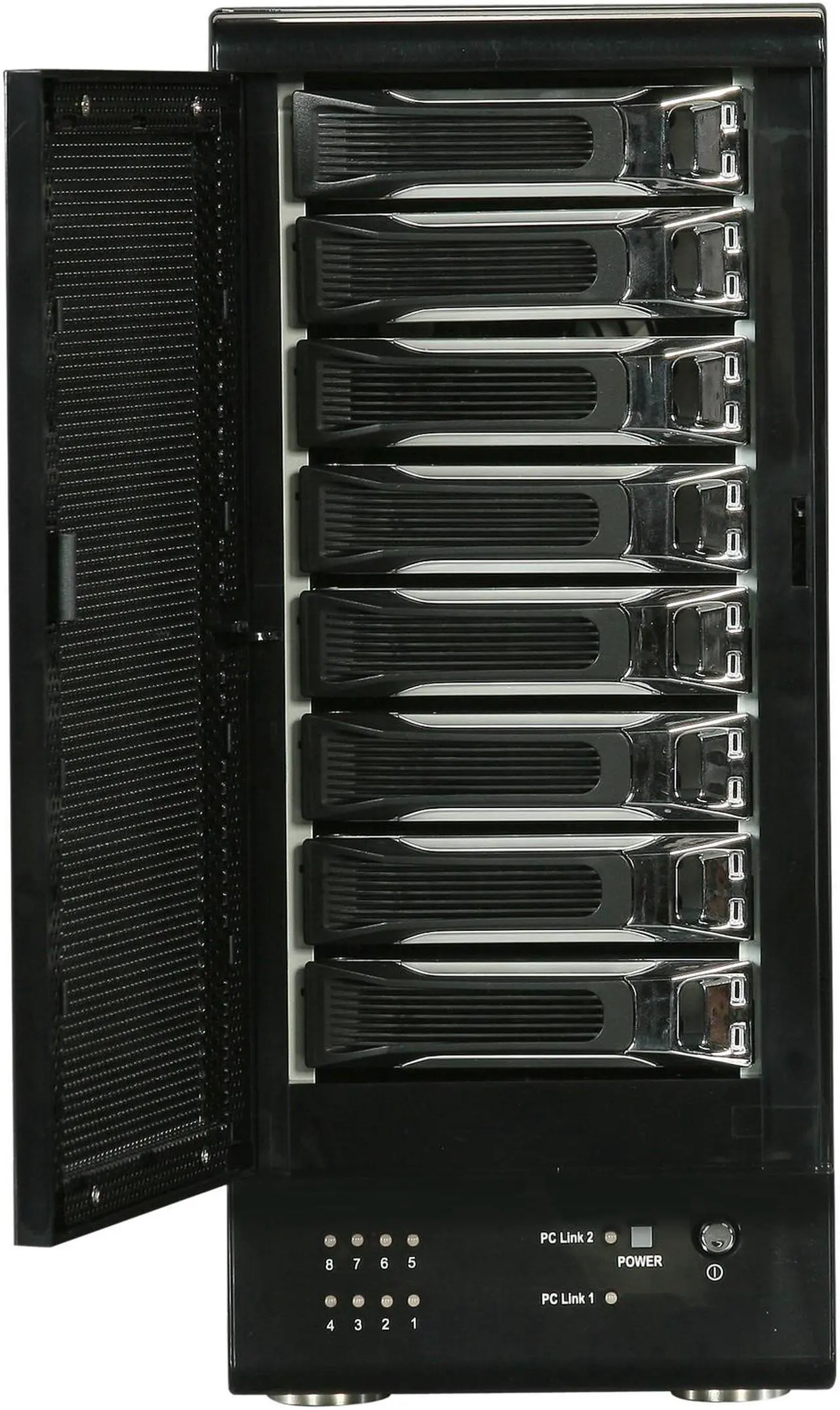 Alt view image 2 of 9 - Rosewill RSV-S8 - 8-Bay 2.5" & 3.5" Hot-Swappable RAID Storage Enclosure System Bundled with PCIe Controller Card - 120mm Cooling Fan, Port Multiplier, Tray Design, RAID 0 / 1 / 5 / 10 / 5 + Spare / S