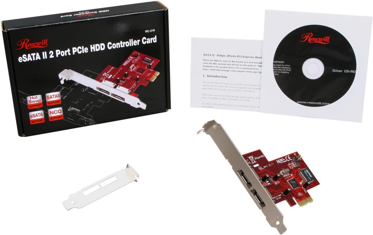 Alt view image 5 of 5 - Rosewill RC-219 - eSATA x 2 PCI Express NCQ Non-RAID Controller Card - Silicon Image, SATA II