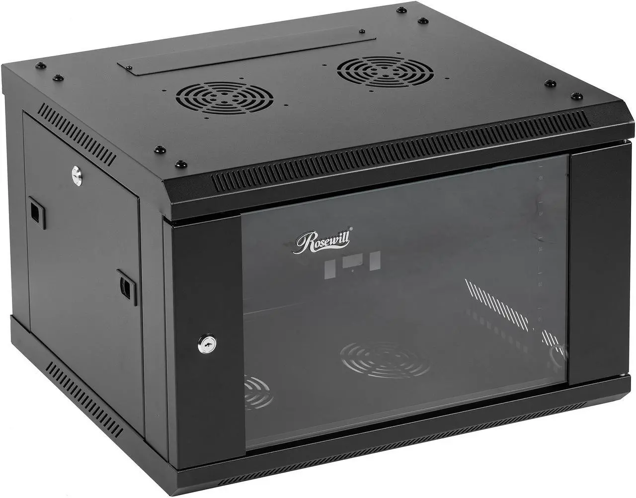 Rosewill 6U Server Rack Enclosure with Glass Door, Locks, & Removable Side Panels Wall Mount Network Cabinet 19 Inch Rack 17.7 Inches Deep Fully Assemble-RSWM-6U001