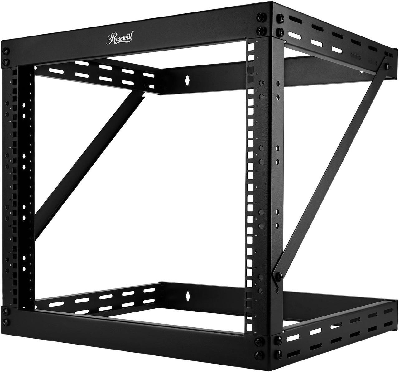 Rosewill 9U Wall Mount Open Frame 2-Post Server Equipment Rack, 17" Deep, Threaded Rack Holes, Black - RSR-2P9U001