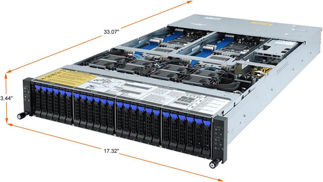 Alt view image 3 of 10 - GIGABYTE H262-Z61 2U Rackmount Server Barebone Socket SP3 DDR4 3200