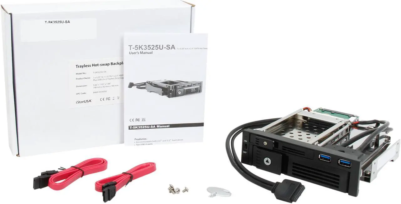 Alt view image 9 of 9 - iStarUSA T-5K3525U-SA 5.25" to 2.5" and 3.5" SATA 6Gb/s Trayless Hot-Swap Cage with USB 3.0