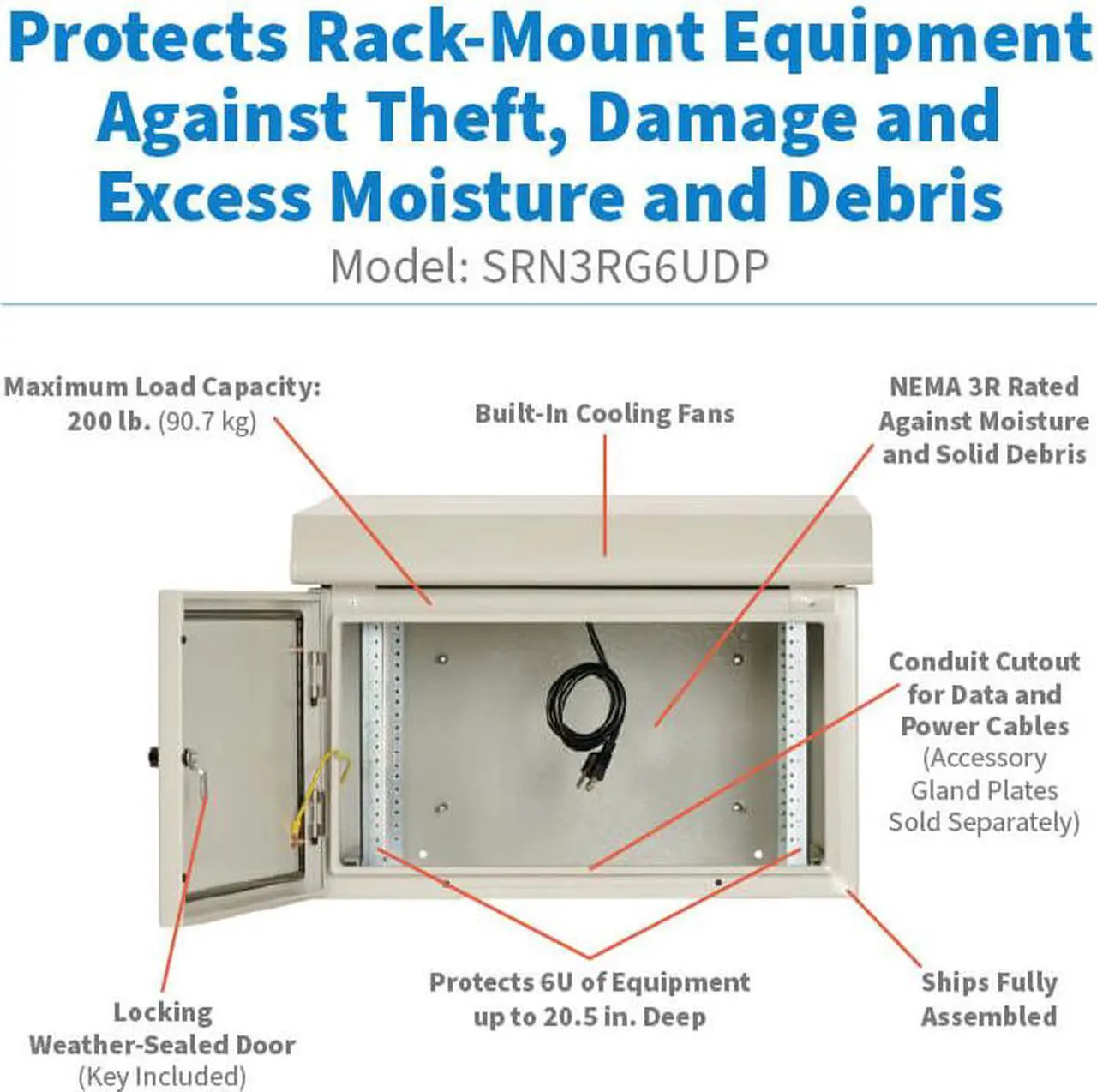 Alt view image 6 of 6 - Tripp Lite SmartRack Industrial Wallmount Rack Enclosure - 6U - 20.5IN Depth - NEMA 3R - Gray SRN3RG6UDP