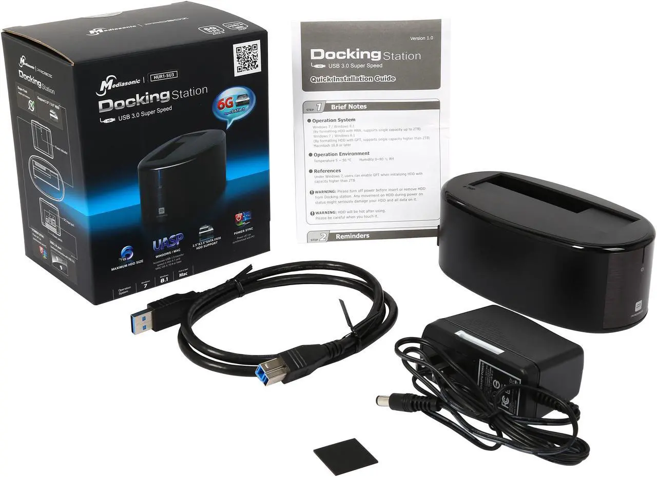 Alt view image 7 of 6 - Mediasonic HUR1-SU3 2.5' / 3.5' SATA Hot-Swappble HDD USB3.0 & UASP Docking Station
