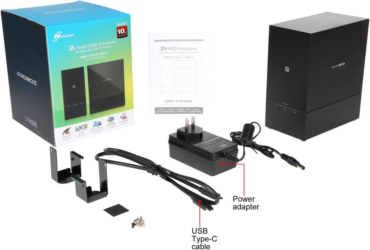 Alt view image 7 of 6 - Mediasonic ProRaid HUR5-SU31C 2 Bay 2.5-inch & 3.5-inch SATA Hard Drive Enclosure - USB 3.1 GEN-II 10 Gbps & USB-C