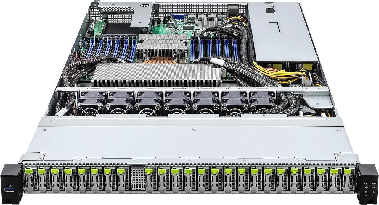 Alt view image 2 of 5 - ASRock Rack Server Barebone 1U24E1S-GENOA/2L2T 24 Hot-swap E1.S Single Socket SP5 (LGA 6096), supports AMD EPYC™ 9004 (with AMD 3D V-Cache™ Technology) and 97x4 series processors
