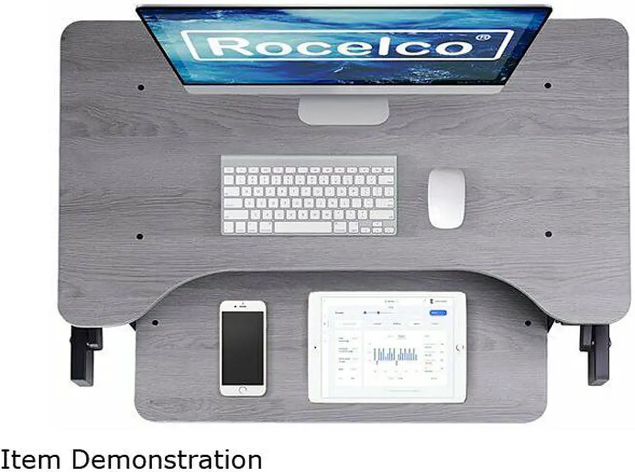 Alt view image 8 of 8 - rocelco 37.5" deluxe height adjustable standing desk converter - quick sit stand up dual monitor riser - gas spring assist comp