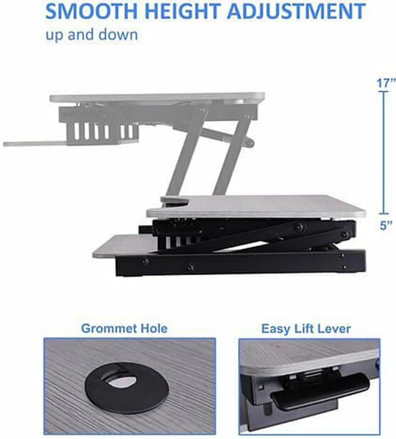 Alt view image 5 of 8 - rocelco 37.5" deluxe height adjustable standing desk converter - quick sit stand up dual monitor riser - gas spring assist comp