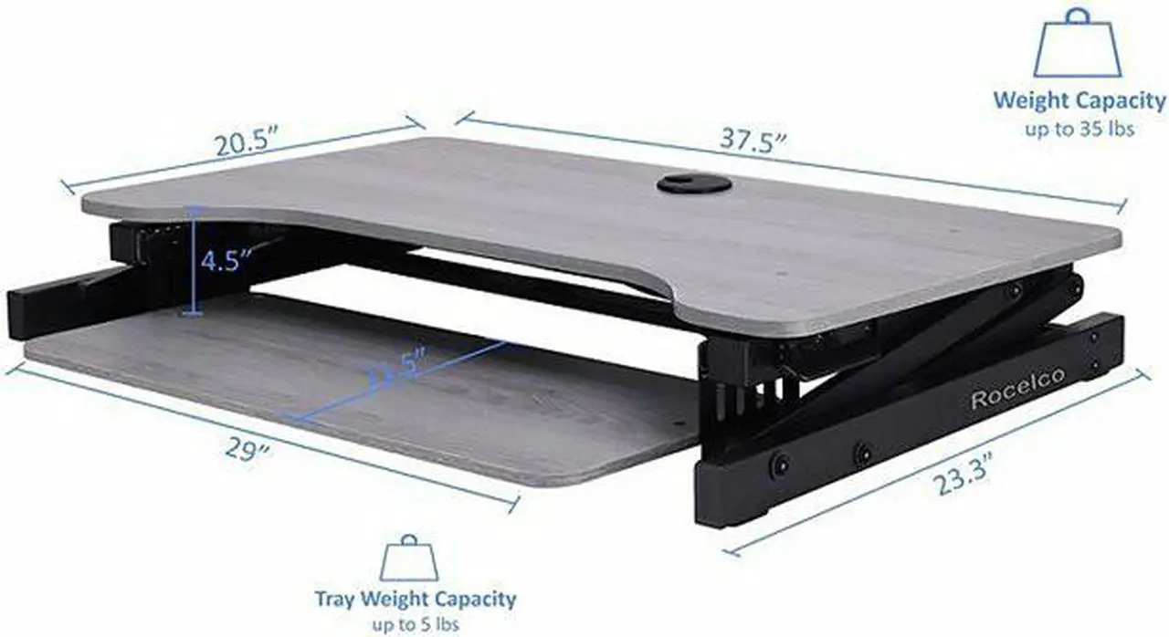 Alt view image 2 of 8 - rocelco 37.5" deluxe height adjustable standing desk converter - quick sit stand up dual monitor riser - gas spring assist comp